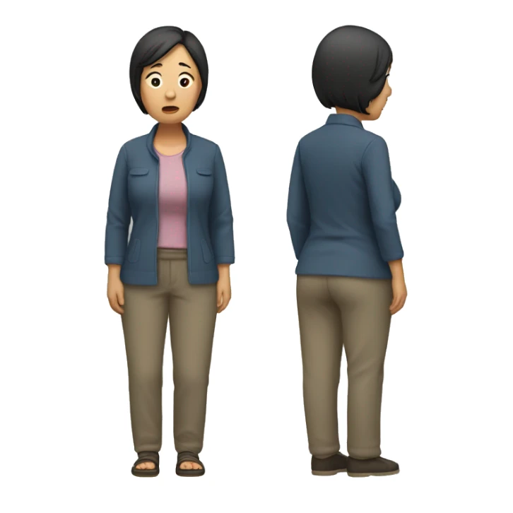 middle aged asian woman sad standing full body sticker