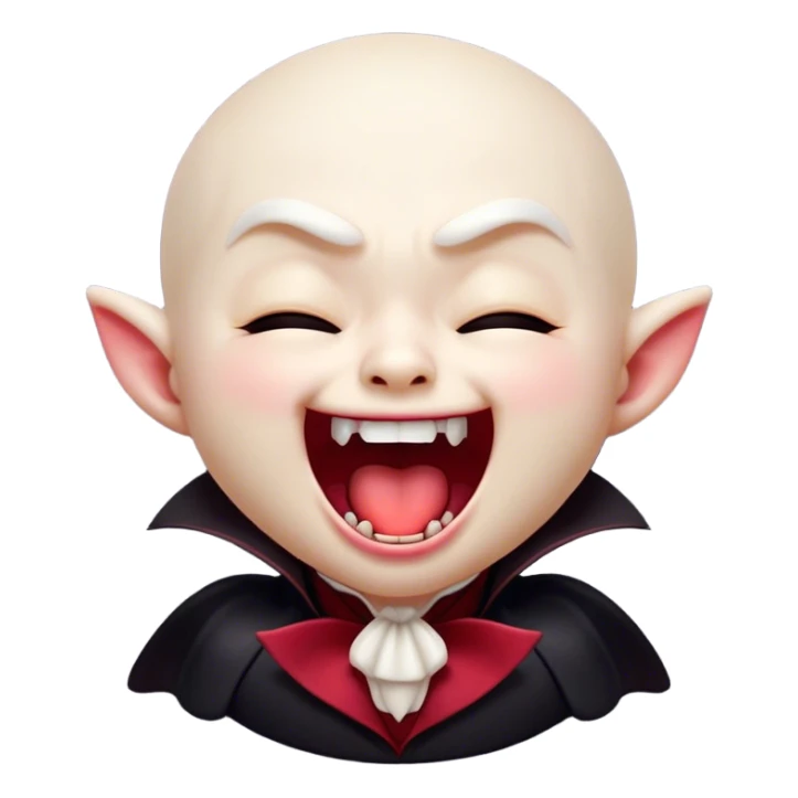 Cinematic Cute Yawning Vampire Portrait Emoji, with a small, rounded, charming pale face accented with tiny playful fangs and droopy, half-closed eyes, head tilted in an adorable wide yawn, dressed in miniature elegant dark attire with a hint of crimson, simplified yet irresistibly endearing, highly detailed with a soft, mysterious glow and gentle outline that captures the cute, drowsy side of an immortal! sticker