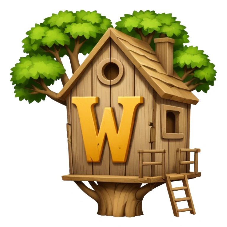 letter W on the side wall of a treehouse in a tree, only the top no trunk sticker