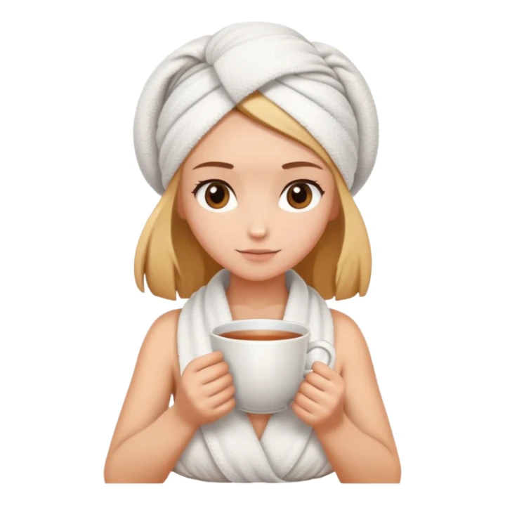 girl hair wrapped in towel holding tea with hands sticker