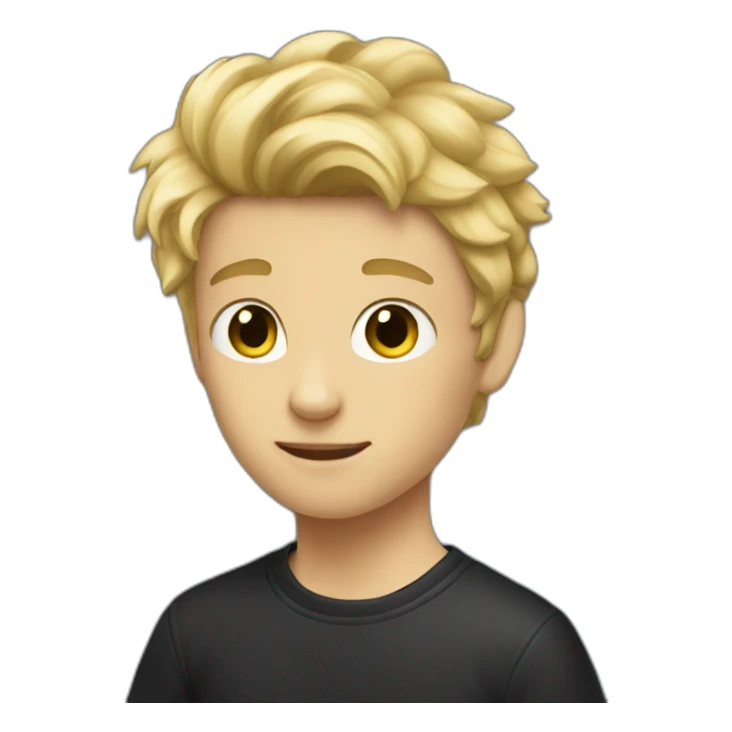 Boy with blonde haie holding a black cat sticker