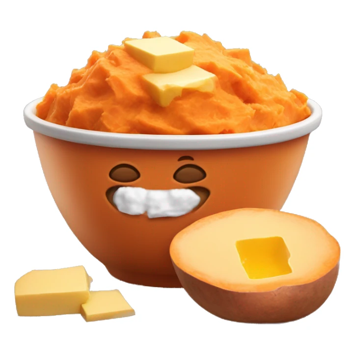 mashed sweet potatoes in a bowl with butter on top sticker