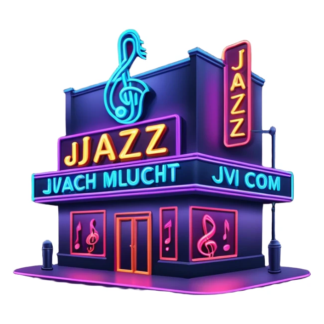 jazz nightclub with neon sign and musical notes on dark background sticker