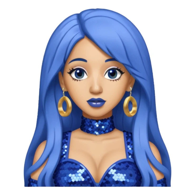 Cardi B with long dark blue hair, light periwinkle sequin outfit sticker