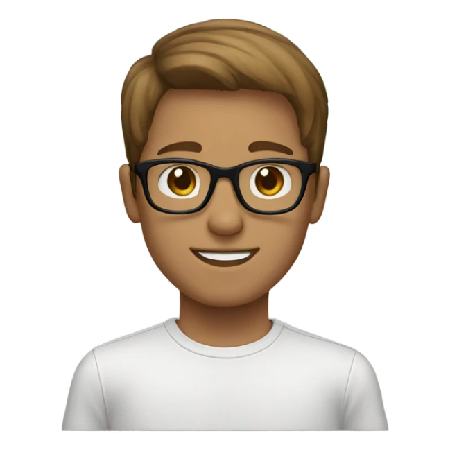 White boy with brown hair and black rectangle frame glasses sticker