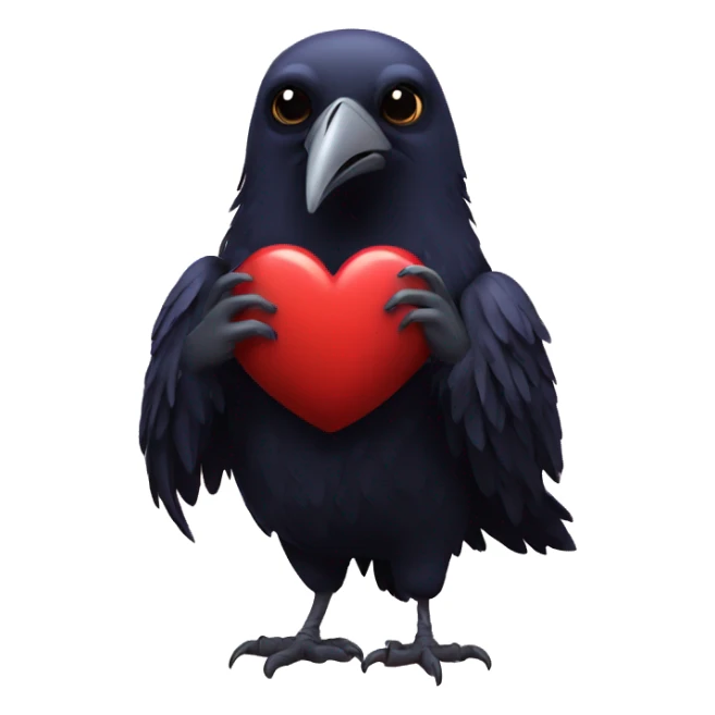 Raven holding a heart sticker