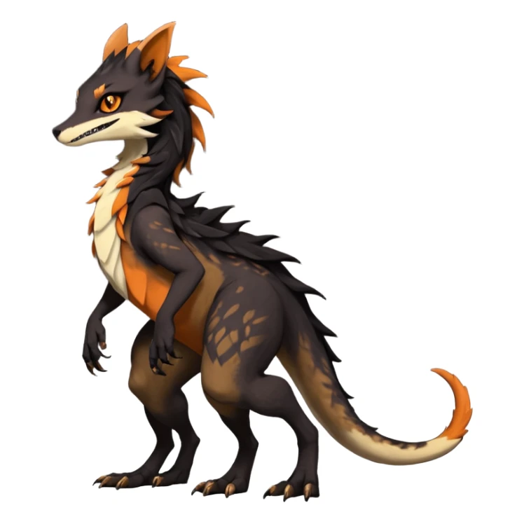 Brown and beige badass elegant wild beautiful natural cute badass epic exotic anthro modern furry 2-legged sergal-vernid-Salandit-creature, full body, dark-brown-black-gradient pretty hair, with a long tufted tail, beautiful hazel-orange eyes, aesthetic, art by LiLaiRa, art by art by Falvie sticker
