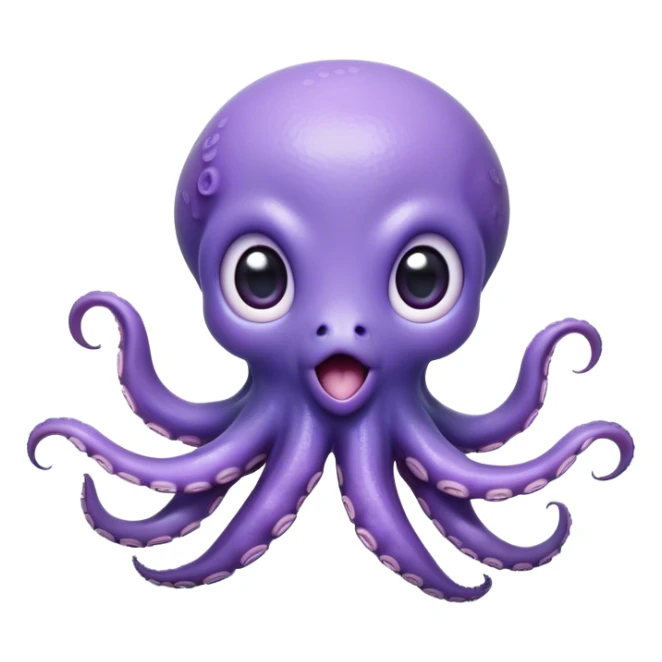 Cinematic Comical Baby Octopus Portrait Emoji, Tentacles slightly flared in a playful, exaggerated gesture, featuring a light blue-purple, rounded body with dramatically wide, hilariously expressive eyes full of surprise and innocent mischief, Simplified yet hilariously endearing features, highly detailed, glowing with a soft oceanic radiance, high shine, dramatic yet lovable, stylized with a dash of whimsical underwater mischief, soft glowing outline, capturing the essence of a delightfully silly little octopus that looks like it just made a clumsy, adorable mistake! sticker
