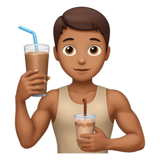 one flexed arm holding a choclate milk  sticker
