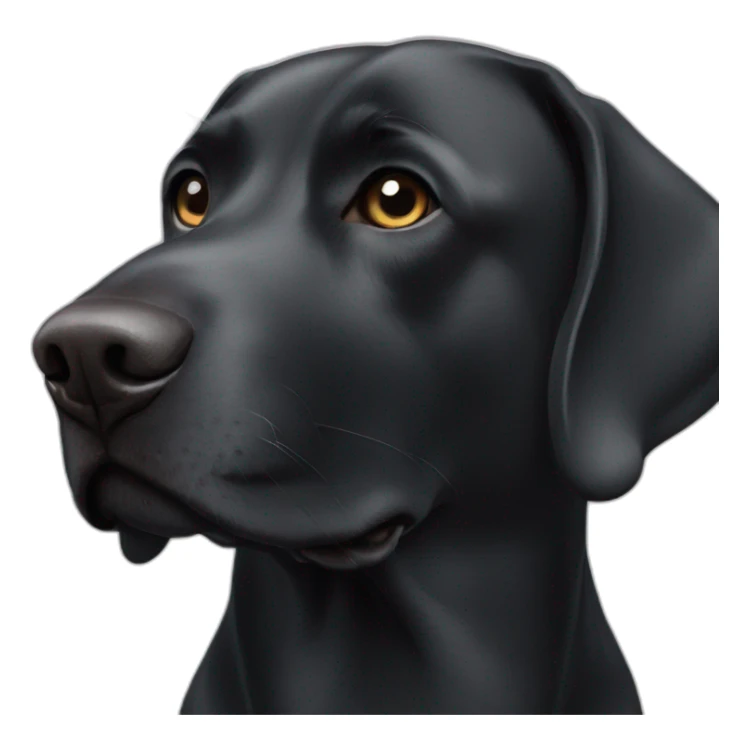 Black sad Labrador dog add white dog on nose and white neck sticker
