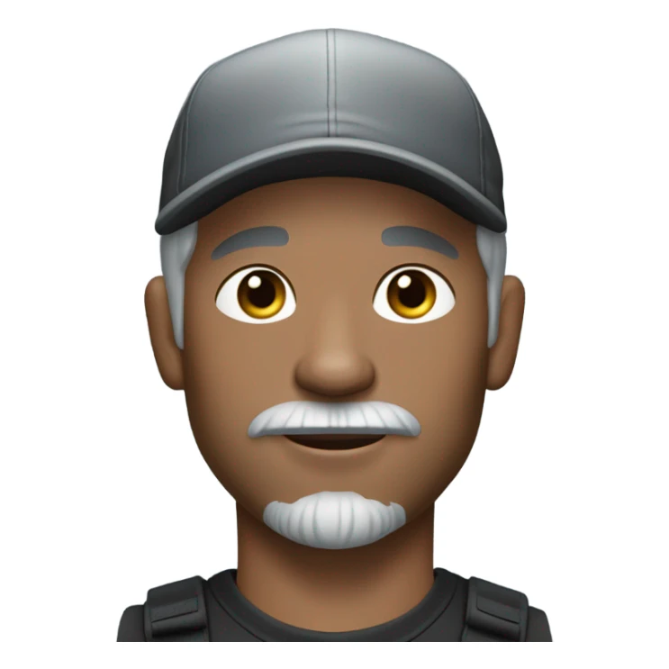 blue eyed man, with grey hair and grey goatee, wearing ball cap, holding long hair black chihuahua sticker