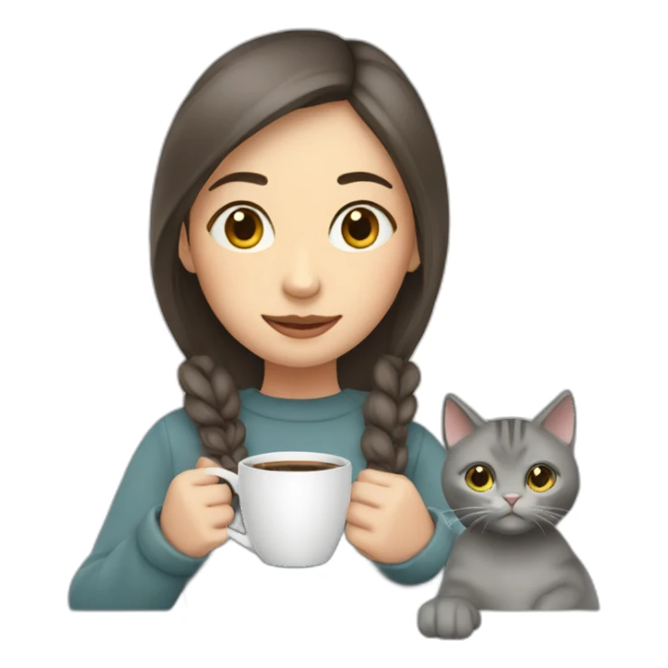 Girl with two Grey cats and a cup of coffee sticker