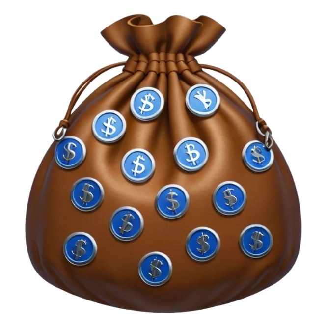 brown money bag of blue coins sticker