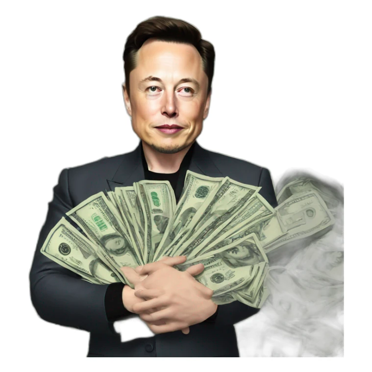 ELON MUSK WITH DOLLARS IS HIS HANDS sticker