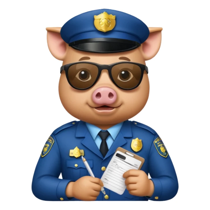 pig Police writing ticket with sunglasses on sticker