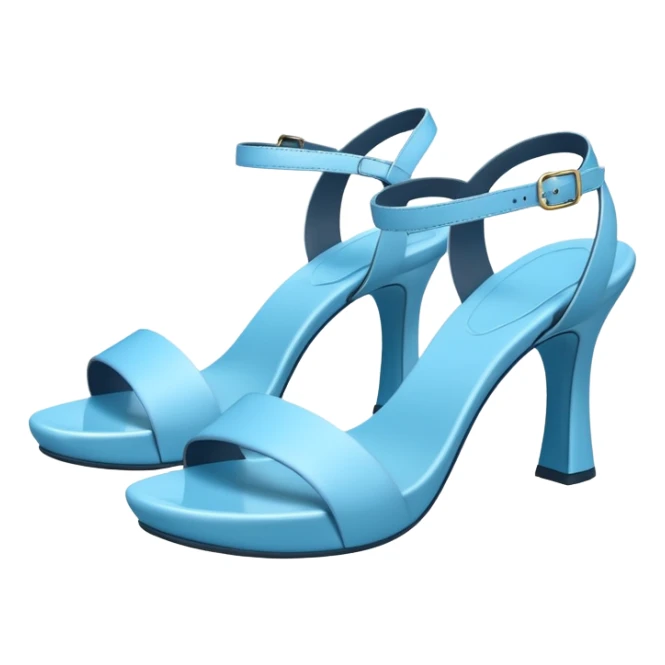 A 3D cartoon sky-blue open-toe sandal with ankle straps and smooth curved sole, isolated plain background, Memoji-style rendering. sticker