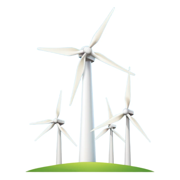 A simple emoji icon of a modern wind turbine, tall white tower with three long blades, minimalistic flat design, clean vector style, centered, white background, smartphone emoji style. sticker