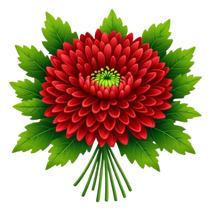 big bouquet Bright Red Chrysanthemum, luxuriant, leaf, bud sticker