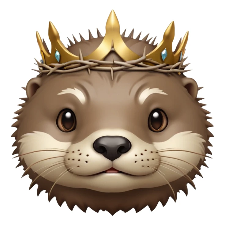 really cute confused otter face in three-quarter profile with simple thorny stem wrapped horizontally around its forehead like Jesus Christ's Crown of thorns, no crown shape on top, just thin spiky branches circling the forehead sticker