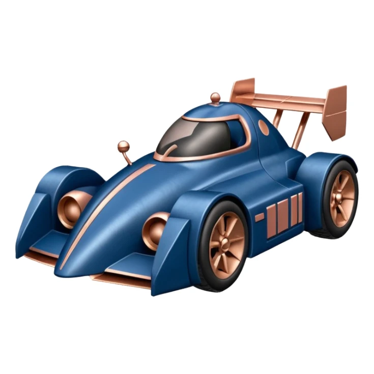  Space-weathered/Carbonized Metallic dark blue and rosegold-accented  racing car for furry-faced  evil alien scary robot teddy bear with rear spoiler (Star Wars style) sticker