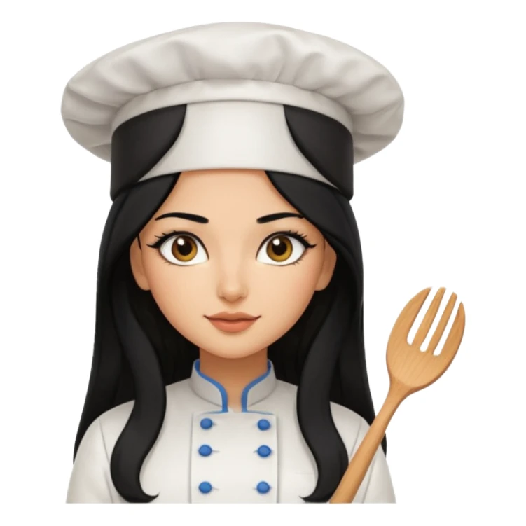 Create a persian girl, black hair, Middle Eastern with lashes  chef🧑‍🍳 emoji, barbie vibes tan skin black long hair with long lashes BADDIE VIBES long black hair and tanned skin  sticker