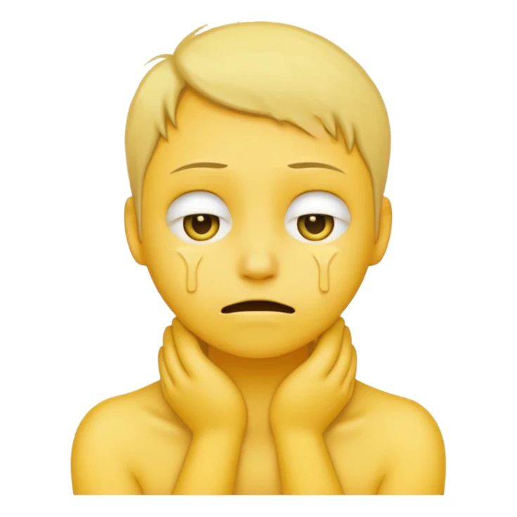 a non human yellow emoji with hands around neck wanting to die sticker