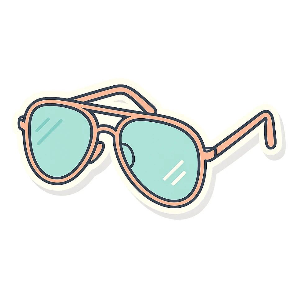 stylish eyeglasses for vision with diopters, aviator frame, three-quarter view, vector look with shadows and glare, detailed shading, thin clean outlines, pastel palette, Japanese pop art, sticker look, highly detailed, transparent background sticker
