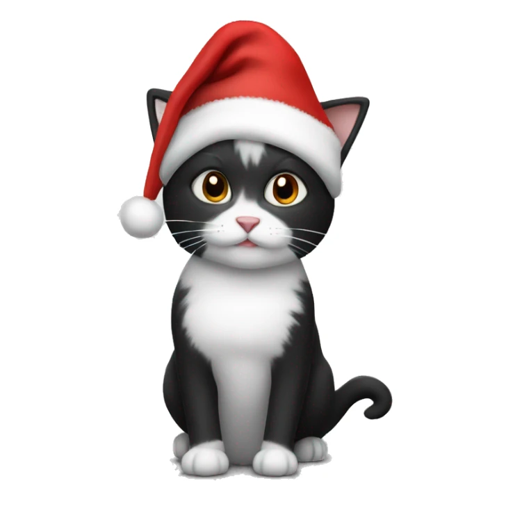 black and white cat with christmas hat  sticker
