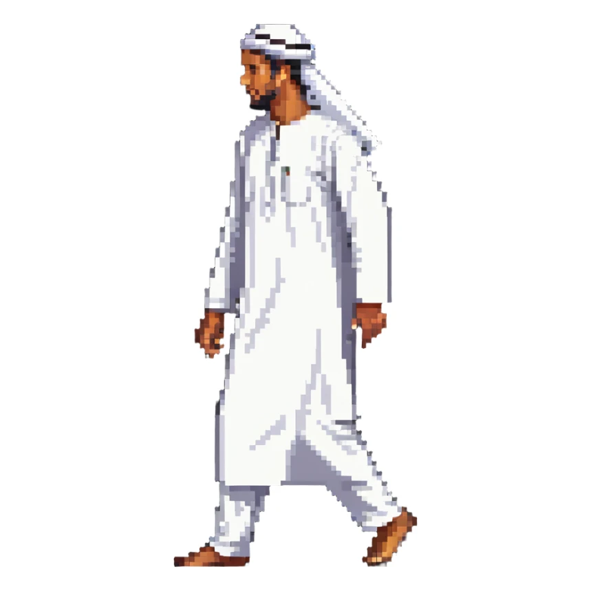 Arab man walking, wearing traditional white thobe and headscarf sticker