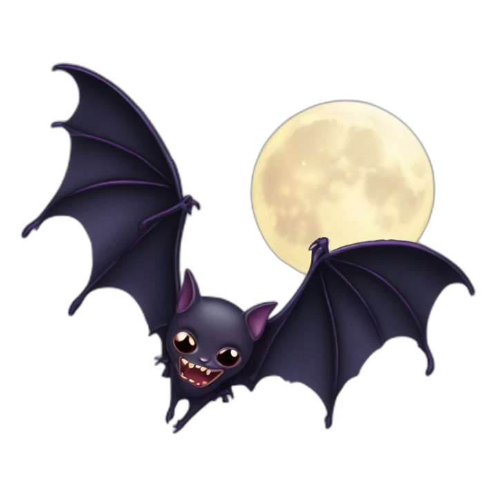 purple black vampire bat wings flying in front of large dripping crescent moon sticker