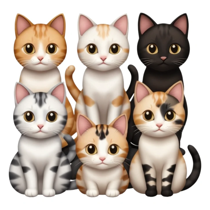 6 cats with different natural coloured coats sticker