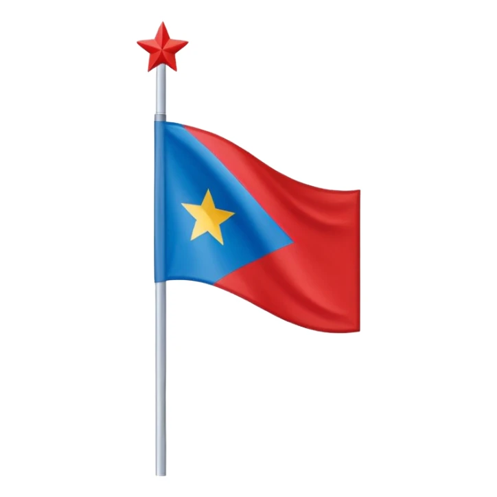 Bandeira vermelha, com um retângulo branco na diagonal cortando toda a bandeira, e uma estrela azul no centro sticker