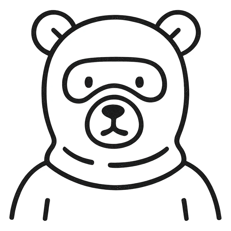 bear with a pink balaclava, hand-drawn outline style icon, no color sticker