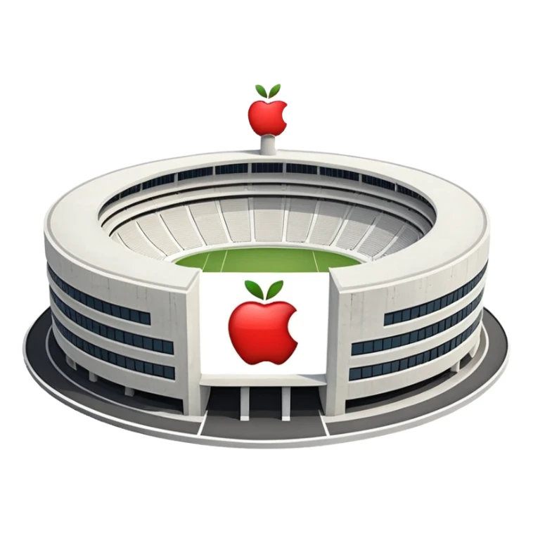 white stadium building, apple emoji style sticker