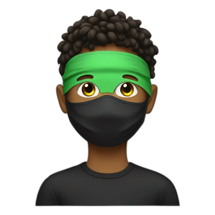 Boy tall and slim with black t-shirt and green mask sticker