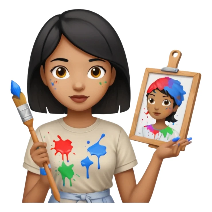 black haired light brown skinned painter girl with canvas sticker