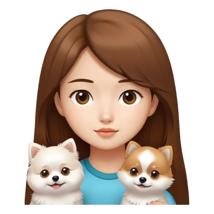 Brown hair asian girl look at white Pomeranian  sticker