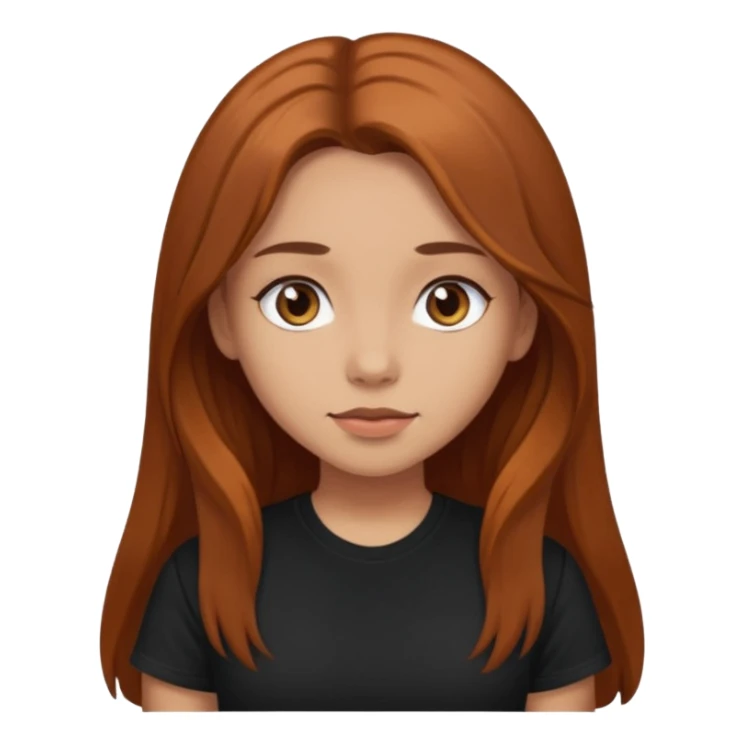Medium copper brown long hair girl with dark brown eyes wearing a black tee sticker