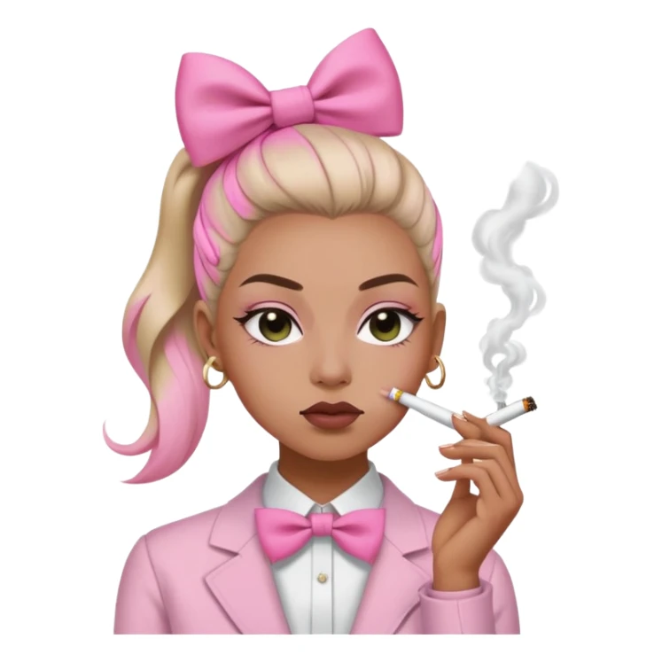 Smoking weed with low eyes and pink bow in hair in a slick back ponytail sticker