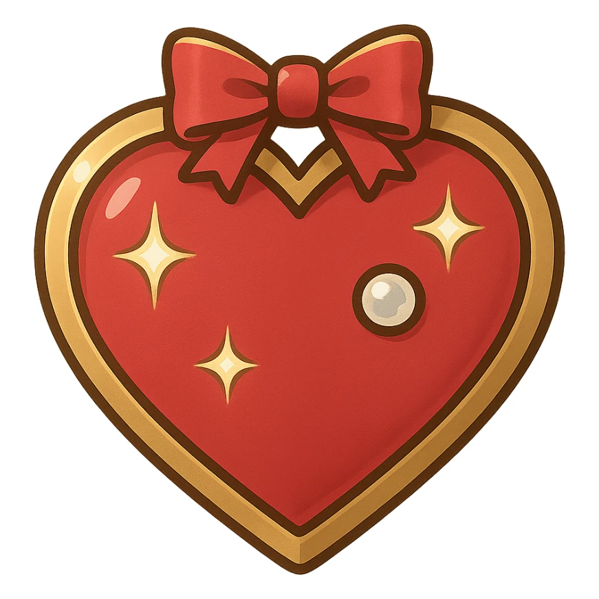 Add a small ribbon to the tiny red heart, pastel red enamel, sparkling gems, gold outline, soft glowing effect, no background, in a general style. sticker