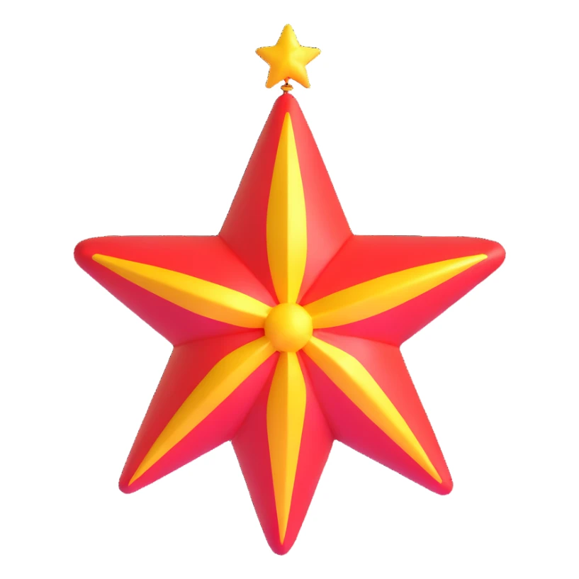 Morning Star symbol with red helium-3 flame inside golden star sticker