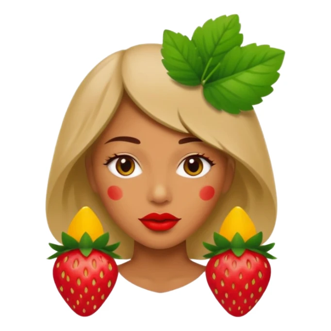 . subject. less details. lips with pattern of strawberry with leaf on top  sticker