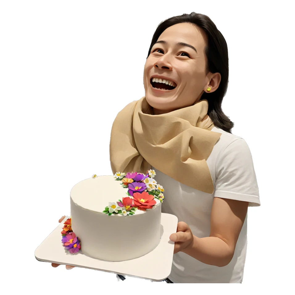 boy with cake and flowers sticker