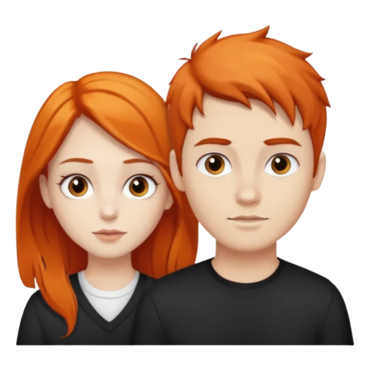 chica morena clara de pelo naranja y chicho blanco de pelo negro y grandes cejas sticker