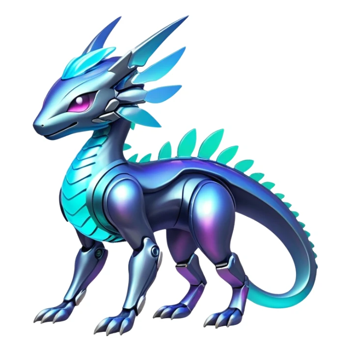  Epic legendary rare glowing mechanical Shiny sparkly transparent bioluminescent luminescent vibrant bright pastel dark exotic iridescent colorful gradients futuristic modern metallic glossy glittery fantasy-cyber-Fakémon-Pokémon-Vernid-creature sticker