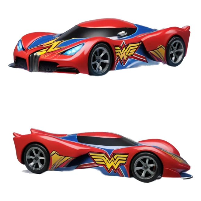 Side view Wonder Woman’s Hypercar hot wheels rc car with large bright headlights at night sticker