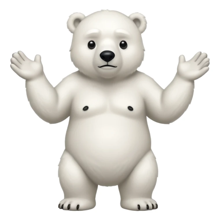 Make a humanoid polar bear shrugging looking doubtful, showing only from chest above, no legs sticker