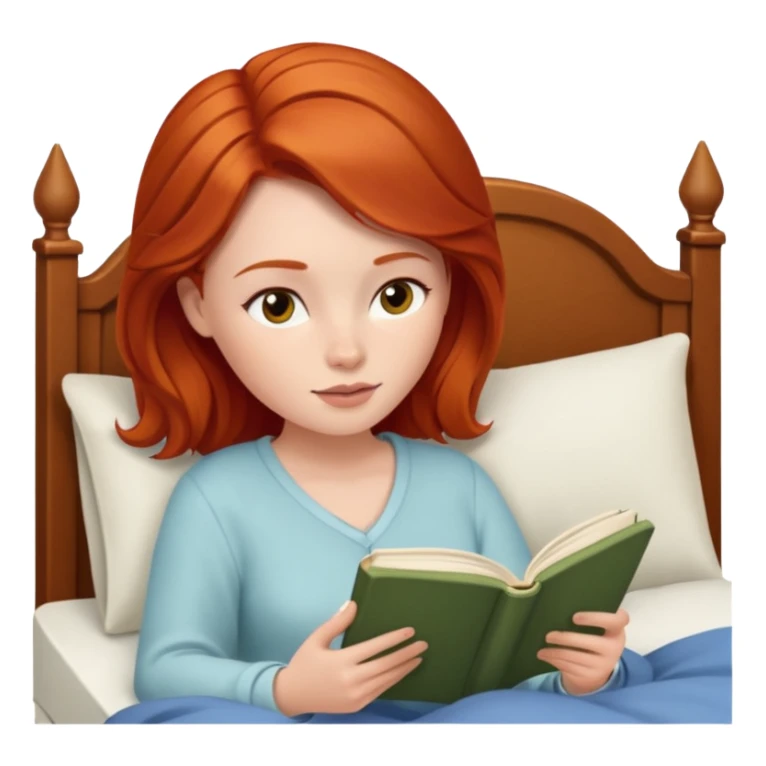 Mujer pelirroja leyendo un libro en la cama sticker