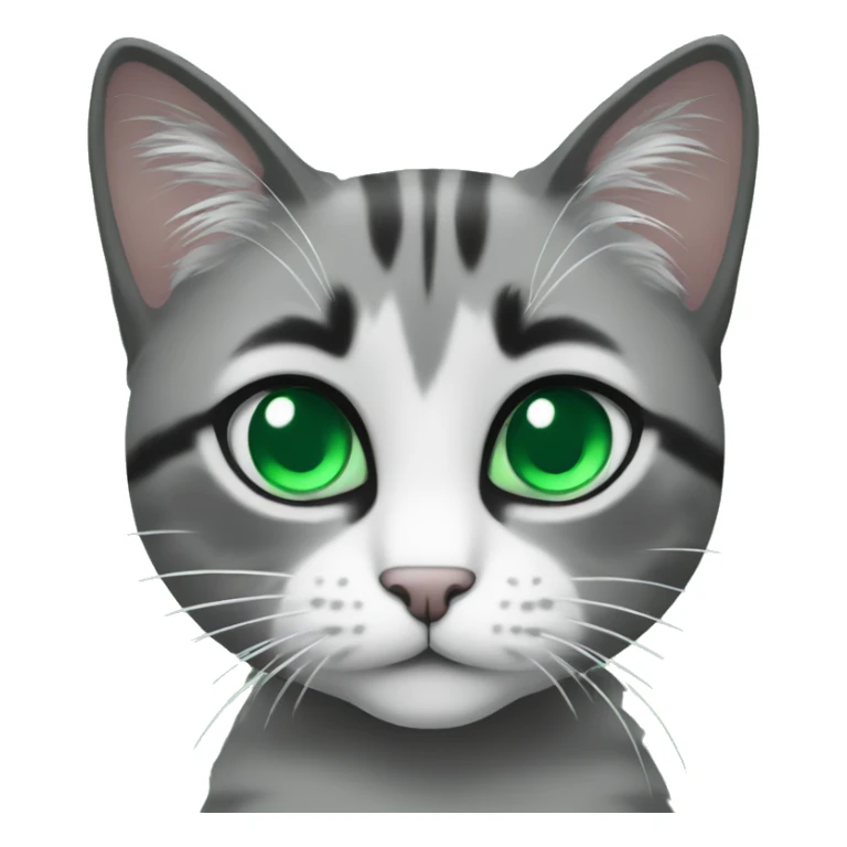 grey a lil bit black and white cat happy with green emerald eyes emoji sticker
