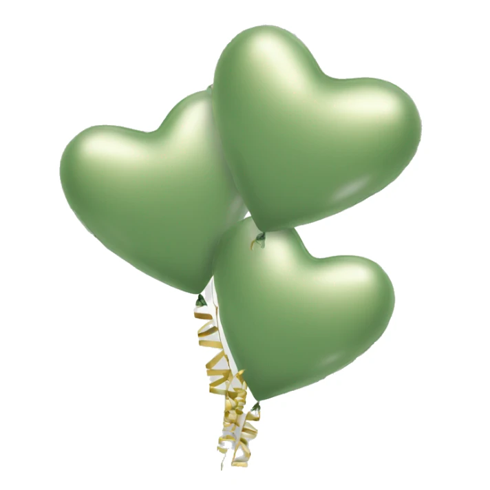 Aesthetic sage green 3 heart shaped balloons with gold ribbons sticker